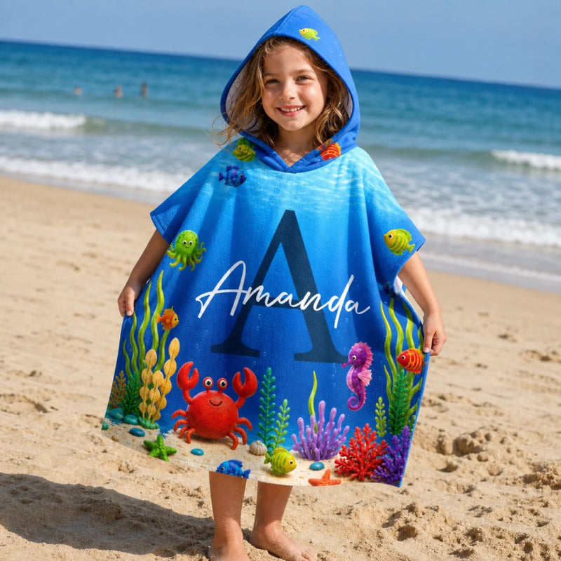 Custom Poncho Beach Towel - Personalized Summer Vacation And Travel Gifts For Women, Men, Kids - My Little Underwater Kingdom