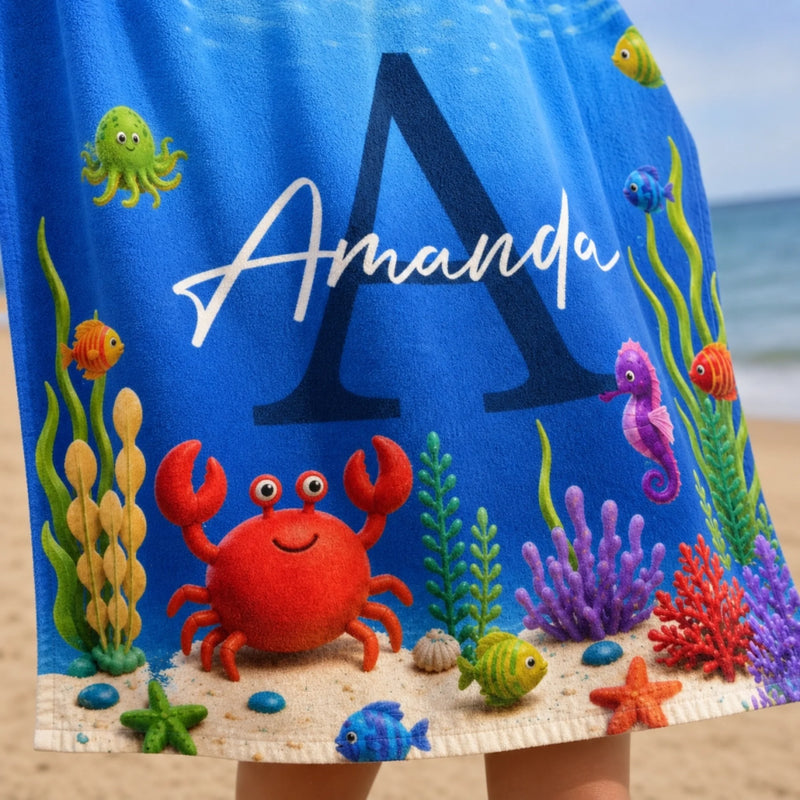 Custom Poncho Beach Towel - Personalized Summer Vacation And Travel Gifts For Women, Men, Kids - My Little Underwater Kingdom