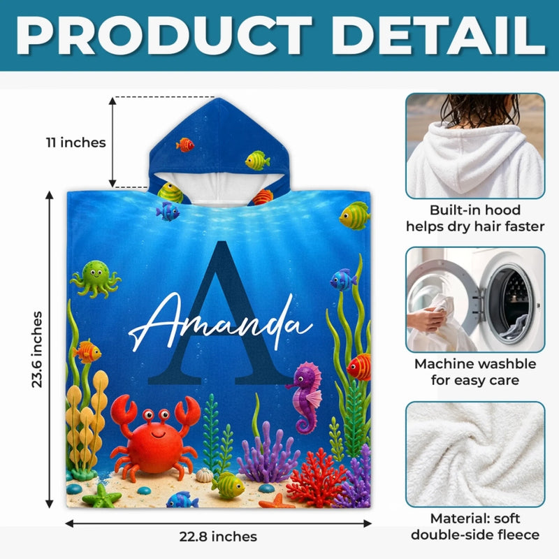 Custom Poncho Beach Towel - Personalized Summer Vacation And Travel Gifts For Women, Men, Kids - My Little Underwater Kingdom