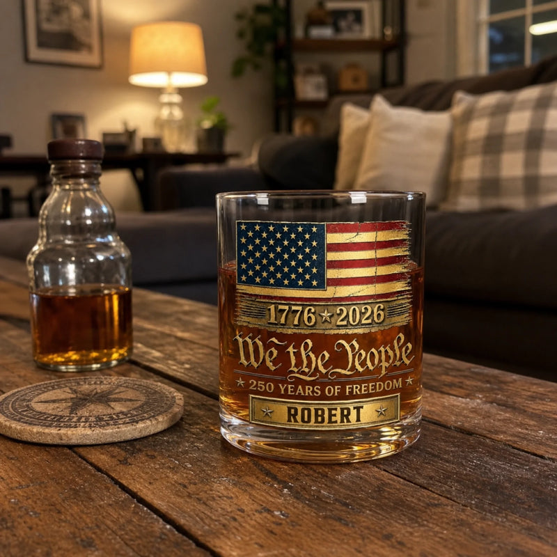 Custom 11oz Whiskey Glass - Personalized America 250th Anniversary Gifts For Women, Men - Red White And Proud