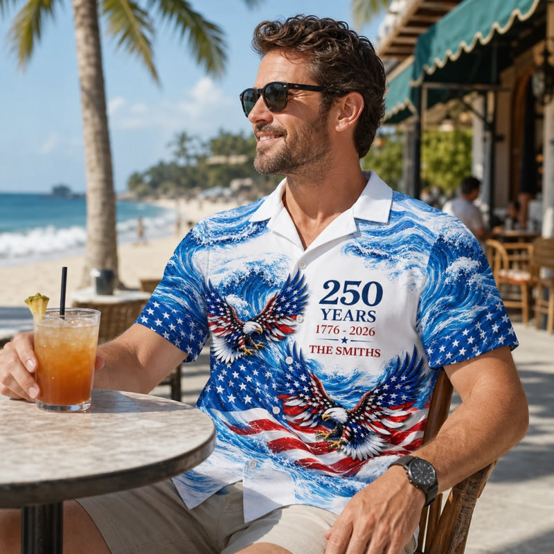 Custom Unisex Tropical Hawaiian Aloha Shirt - Personalized America 250th Anniversary Gifts For Mom, Dad, Brother, Sister, Kids - Generations of Strength
