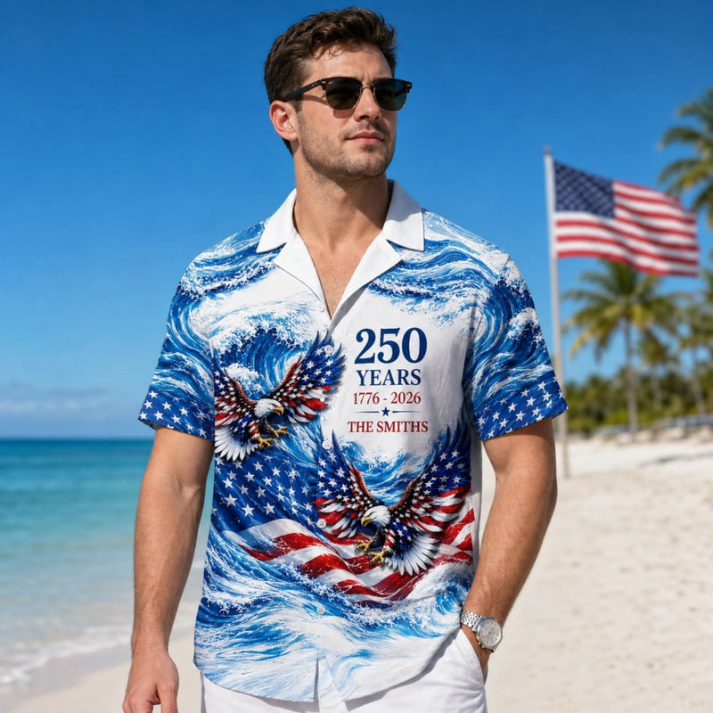 Custom Unisex Tropical Hawaiian Aloha Shirt - Personalized America 250th Anniversary Gifts For Mom, Dad, Brother, Sister, Kids - Generations of Strength
