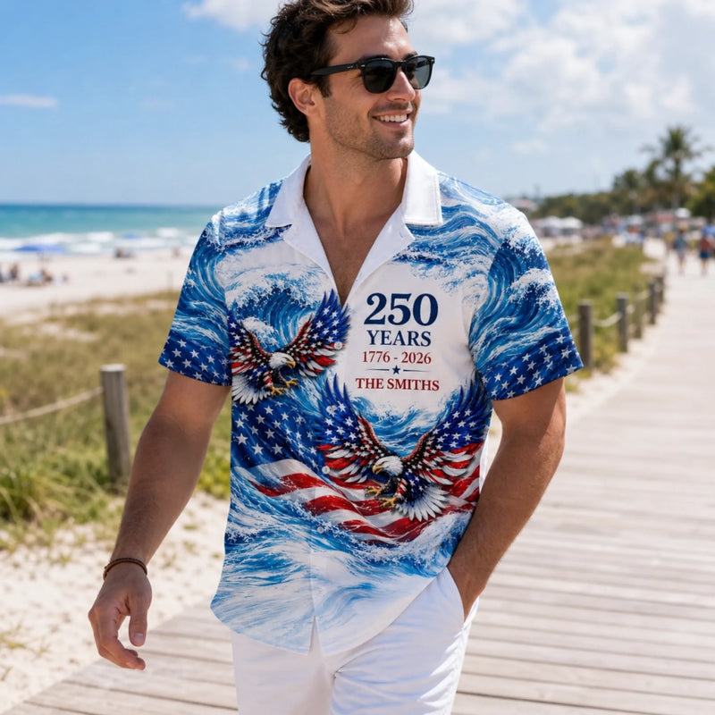 Custom Unisex Tropical Hawaiian Aloha Shirt - Personalized America 250th Anniversary Gifts For Mom, Dad, Brother, Sister, Kids - Generations of Strength
