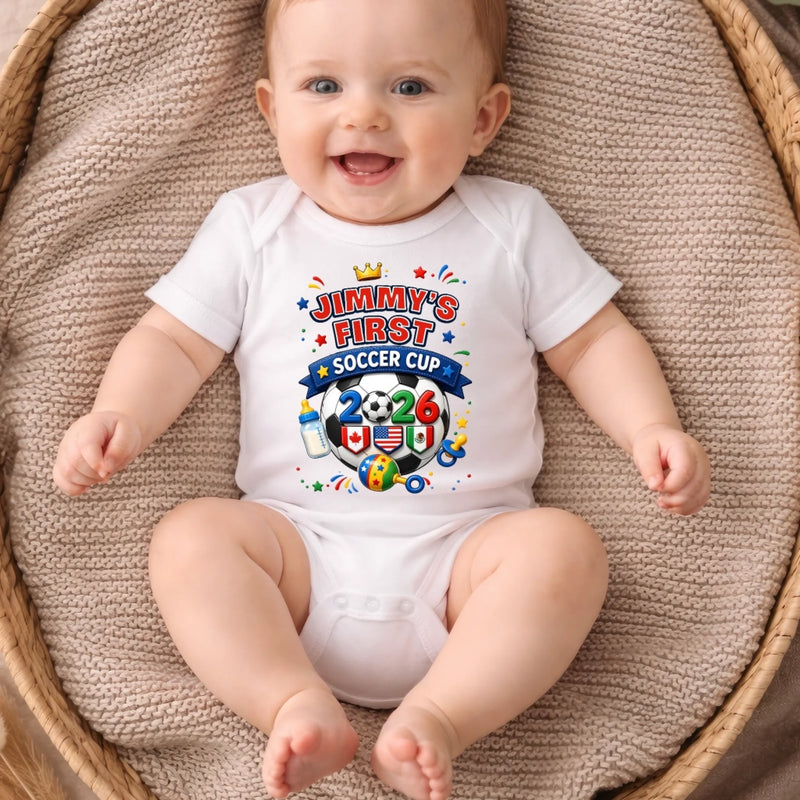 Custom World Football Baby Onesie - Personalized Baby Shower, Gender Reveal Gifts For Football Lovers, New Moms, New Dads - My Very First Gold Cup