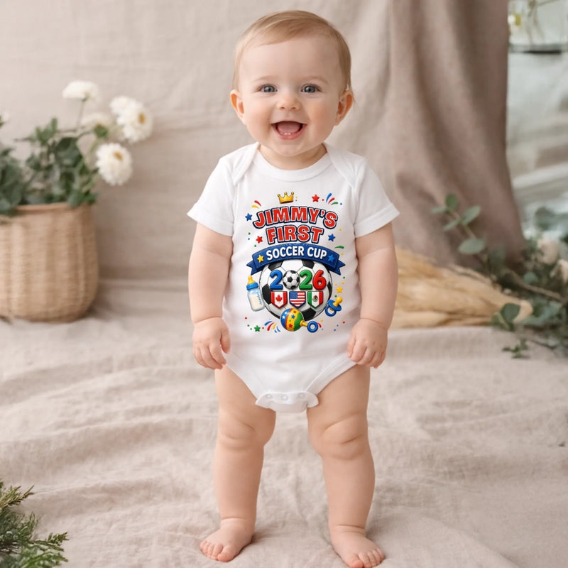 Custom World Football Baby Onesie - Personalized Baby Shower, Gender Reveal Gifts For Football Lovers, New Moms, New Dads - My Very First Gold Cup
