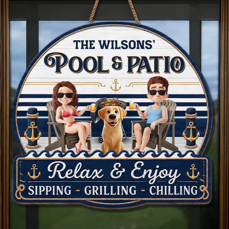 Custom Wood Sign - Personalized Summer Vacation And Travel Gifts For Husband And Wife, Dog Dad And Mom - Our Furry Pool Party Crew