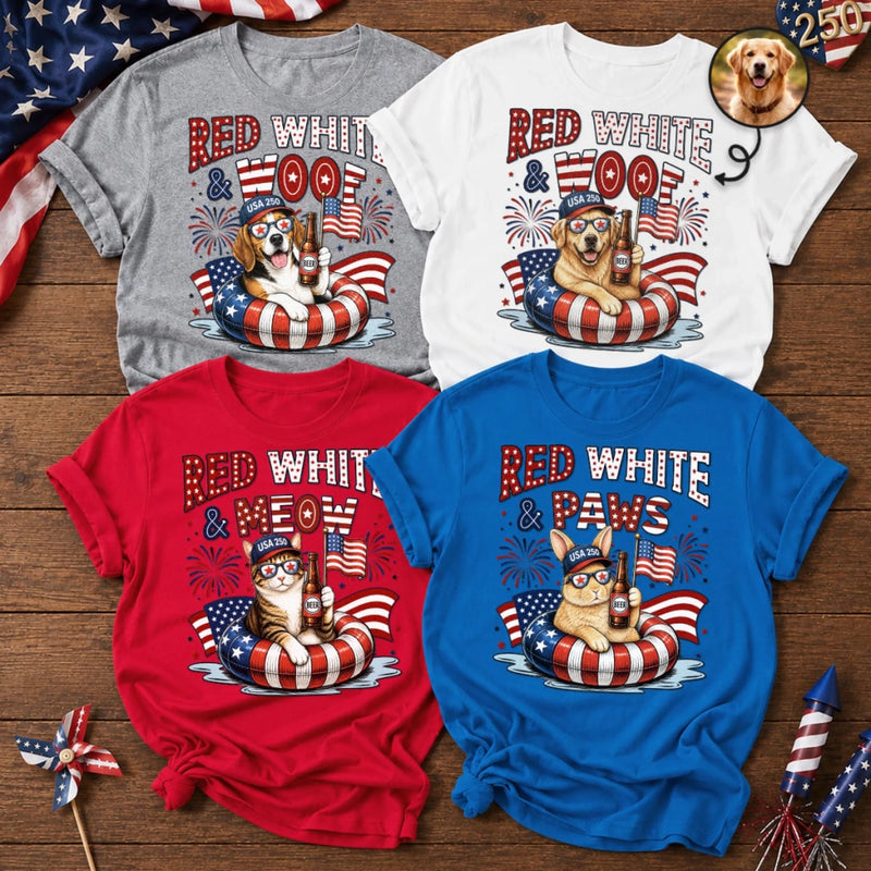 Custom Photo T-shirt, Hoodie - Personalized America 250th Anniversary Gifts For Dog Cat Lovers, Dog Dad And Mom, Cat Owners - Red White And Paws