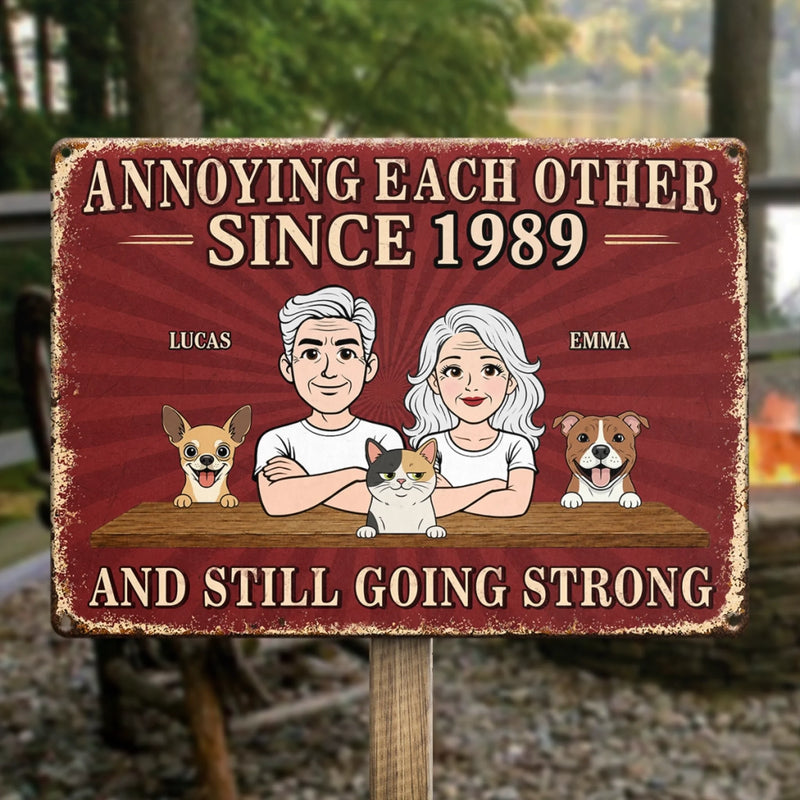 Custom Home Decor Metal Sign - Personalized Anniversary Wedding Camping Gifts For Campers, Husband And Wife, Him And Her, Dog Cat Lovers, Dog Dad And Mom - Paws Chaos Endless Love