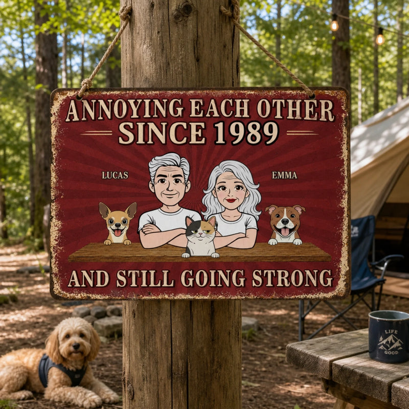Custom Home Decor Metal Sign - Personalized Anniversary Wedding Camping Gifts For Campers, Husband And Wife, Him And Her, Dog Cat Lovers, Dog Dad And Mom - Paws Chaos Endless Love
