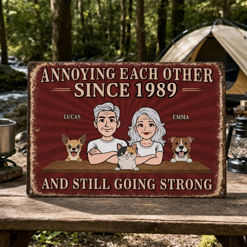 Custom Home Decor Metal Sign - Personalized Anniversary Wedding Camping Gifts For Campers, Husband And Wife, Him And Her, Dog Cat Lovers, Dog Dad And Mom - Paws Chaos Endless Love
