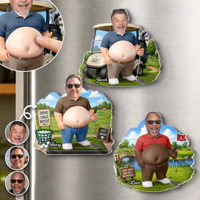 Custom Photo Golf Dad Bod Belly Squishy Acrylic Fridge Magnet – Personalized Birthday Gifts For Dad, Grandpa, Golf Lovers, Sports Fans, Sports Lovers – Nice Swing