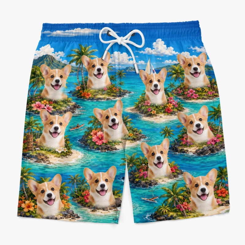 Custom Photo Tropical Hawaiian Aloha Men Beach Shorts - Personalized Summer Vacation And Travel Gifts For Dog Cat Lovers, Dog Dad And Mom, Cat Owners - Paws Sunshine And Smiles