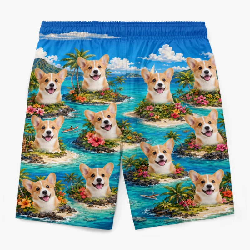Custom Photo Tropical Hawaiian Aloha Men Beach Shorts - Personalized Summer Vacation And Travel Gifts For Dog Cat Lovers, Dog Dad And Mom, Cat Owners - Paws Sunshine And Smiles