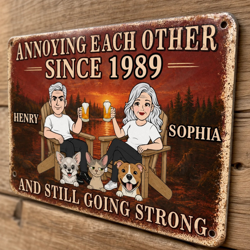 Custom Home Decor Metal Sign - Personalized Anniversary Wedding Camping Gifts For Campers, Husband And Wife, Him And Her, Dog Cat Lovers, Dog Dad And Mom - Crazy Together