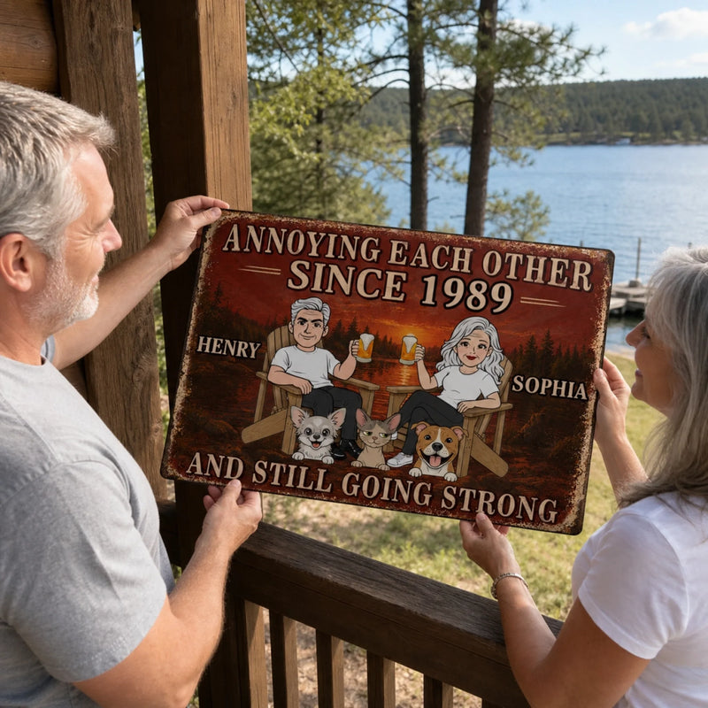 Custom Home Decor Metal Sign - Personalized Anniversary Wedding Camping Gifts For Campers, Husband And Wife, Him And Her, Dog Cat Lovers, Dog Dad And Mom - Crazy Together