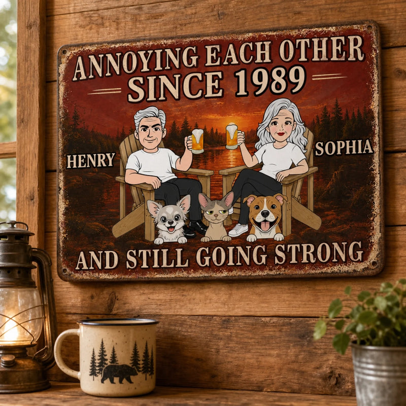 Custom Home Decor Metal Sign - Personalized Anniversary Wedding Camping Gifts For Campers, Husband And Wife, Him And Her, Dog Cat Lovers, Dog Dad And Mom - Crazy Together