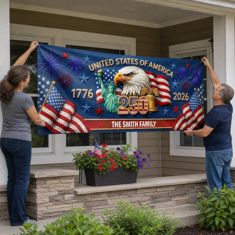Custom Polyester Outdoor Banner - Personalized America 250th Anniversary Gifts For Mom, Dad, Brother, Sister, Kids - Together We Shine Bright