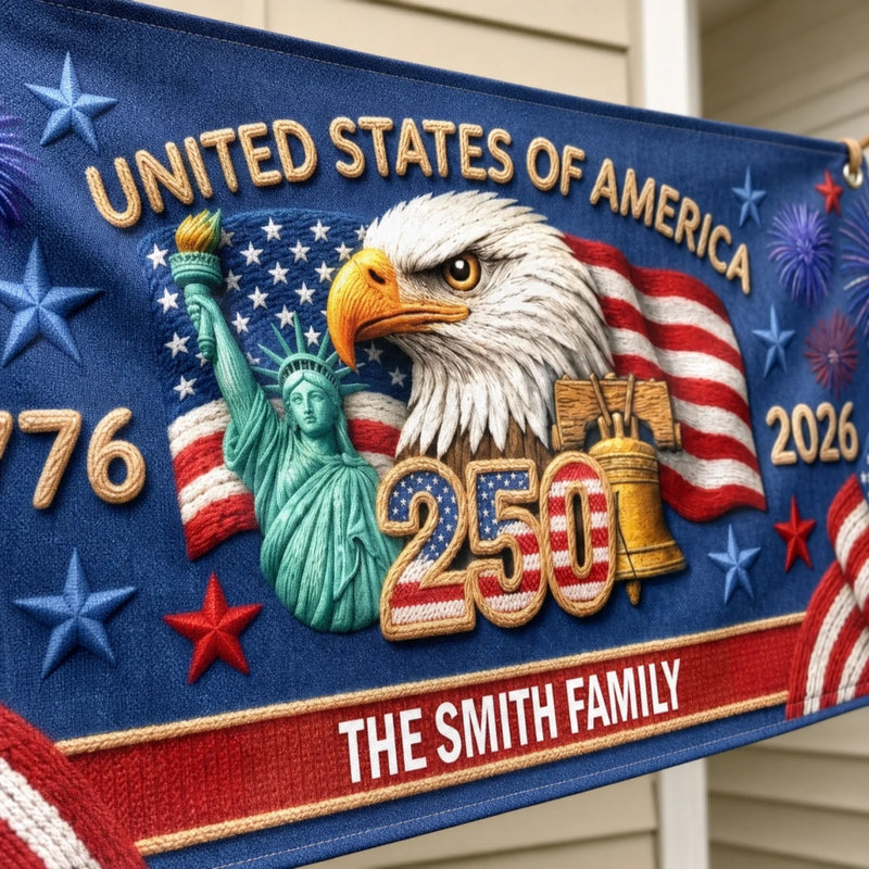 Custom Polyester Outdoor Banner - Personalized America 250th Anniversary Gifts For Mom, Dad, Brother, Sister, Kids - Together We Shine Bright