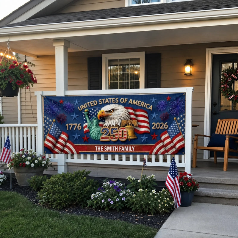 Custom Polyester Outdoor Banner - Personalized America 250th Anniversary Gifts For Mom, Dad, Brother, Sister, Kids - Together We Shine Bright