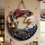 Custom Wood Sign - Personalized America 250th Anniversary Gifts For Mom, Dad, Brother, Sister, Kids - Bald Eagle Patriotic