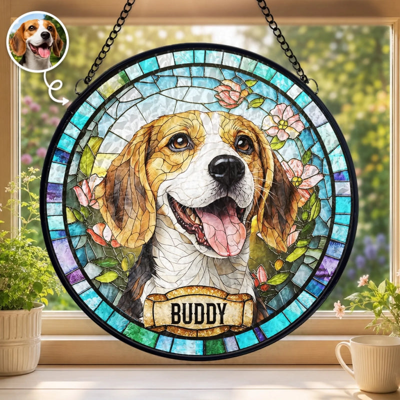 Custom Photo Stained Glass Window Hanging Suncatcher - Personalized Birthday Gifts For Dog Cat Lovers, Dog Dad And Mom, Cat Owners - A Bond That Lasts Forever