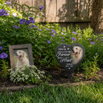 Custom Photo Slate Garden Stake - Personalized Pet Memorial Gifts For Dogs, Cats - Hearts Hold Eternal Memories