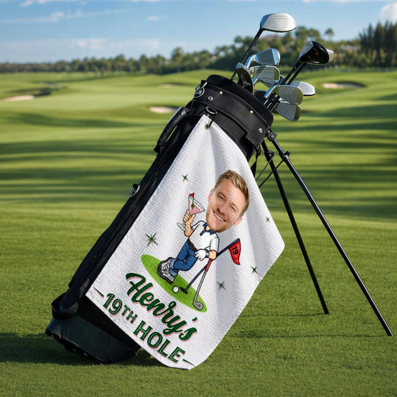 Custom Photo Golf Towel - Personalized Birthday Gifts For Golf Lovers, Sports Fans, Sports Lovers - Golf Is My Happy Place