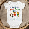 Custom World Football Baby Onesie - Personalized Baby Shower, Gender Reveal Gifts For Football Lovers, New Moms, New Dads - My First Champion Cup