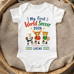 Custom World Football Baby Onesie - Personalized Baby Shower, Gender Reveal Gifts For Football Lovers, New Moms, New Dads - My First Champion Cup