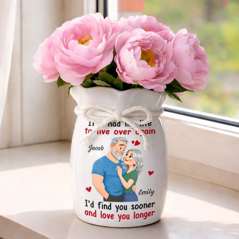 Custom Flower Vase With Ribbon - Personalized  Anniversary Wedding Gifts For Husband And Wife, Him And Her - Loving You All Over Again