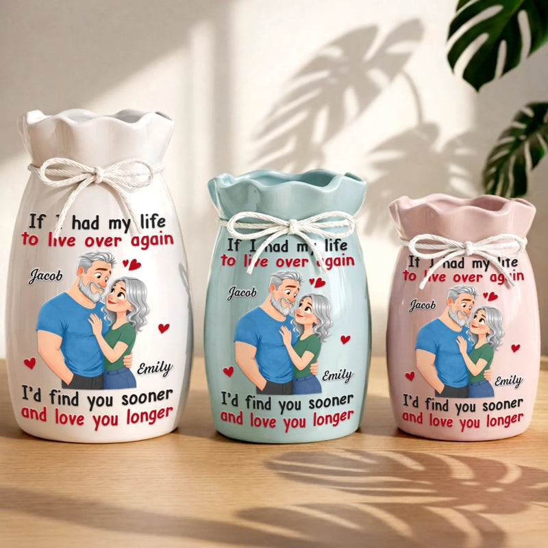 Custom Flower Vase With Ribbon - Personalized  Anniversary Wedding Gifts For Husband And Wife, Him And Her - Loving You All Over Again