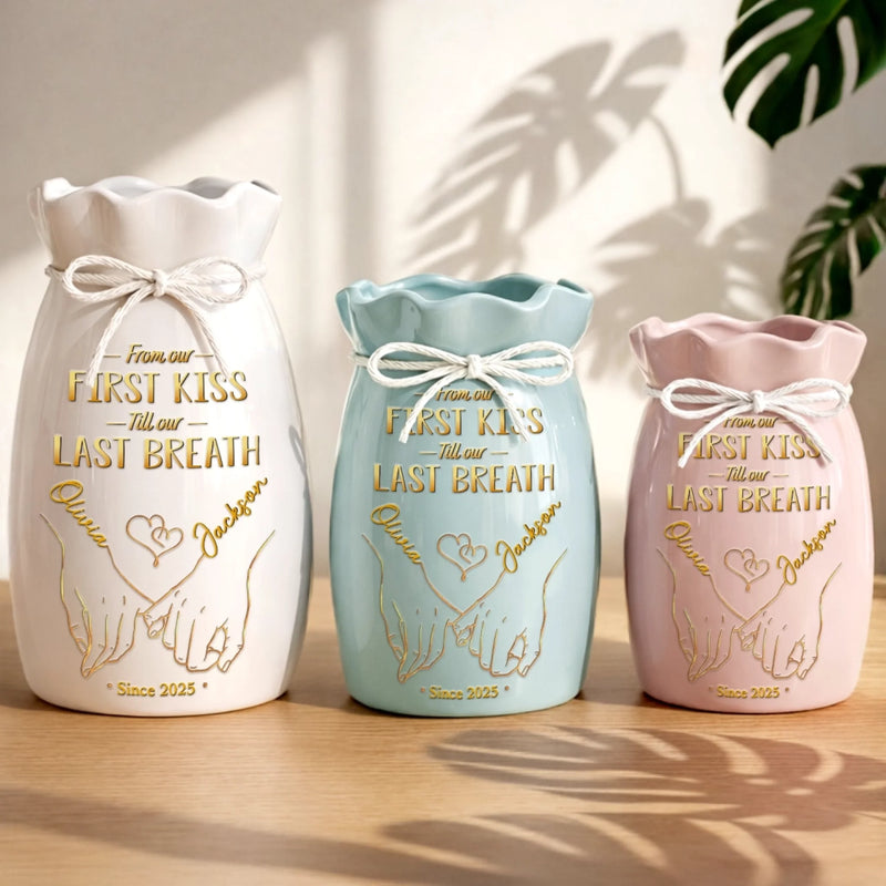Custom Flower Vase With Ribbon - Personalized  Anniversary Wedding Gifts For Husband And Wife, Him And Her - A Promise That Lasts Forever
