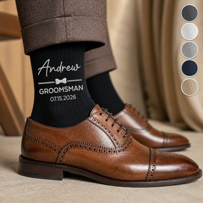 Custom Embroidered Socks - Personalized Groomsmen Proposal Wedding Gifts For Groomsmen - The Groomsmen Crew