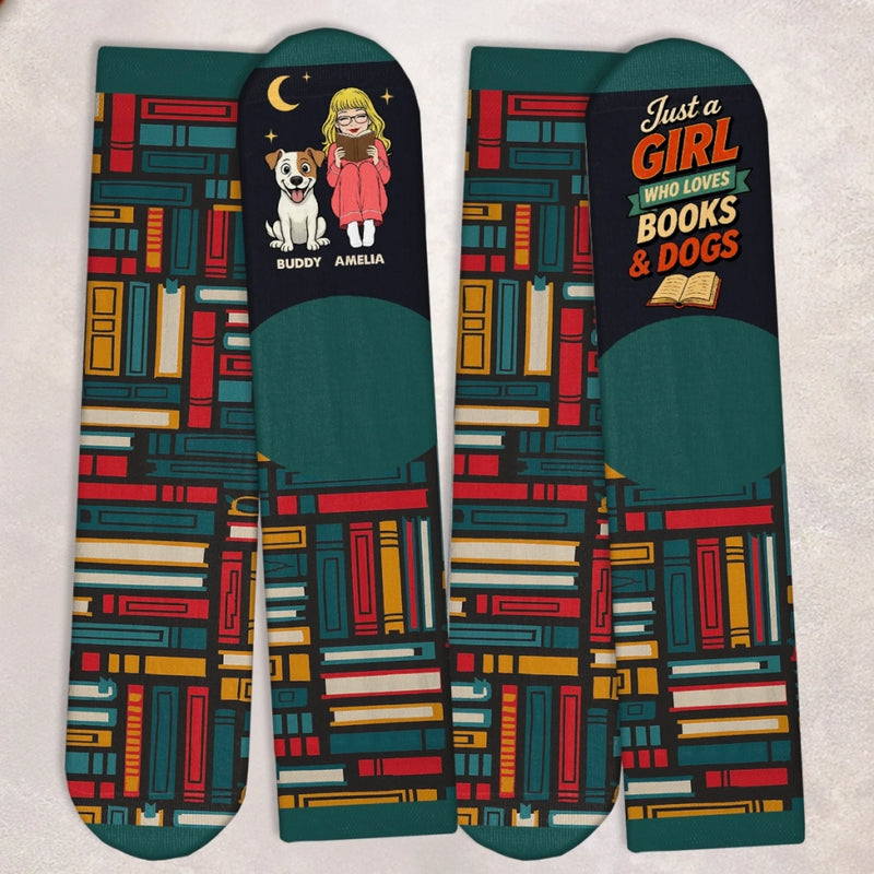 Custom Crew Socks - Personalized Bookish Gifts For Book Lovers, Bookworms, Readers, Dog Lovers, Dog Mom - Lost In A Good Book