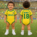 Custom Brazil World Football Baby Jersey Bodysuit
 - Personalized Baby Shower, Gender Reveal Gifts For New Moms, New Dads, Football Lovers - My First Football Jersey