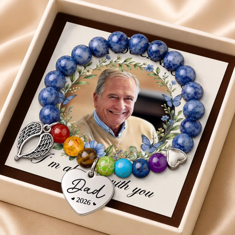Custom Photo Rainbow Bridge Bracelet - Personalized Memorial Sympathy Gifts For Loss Of Mom, Dad - Your Light Lives On