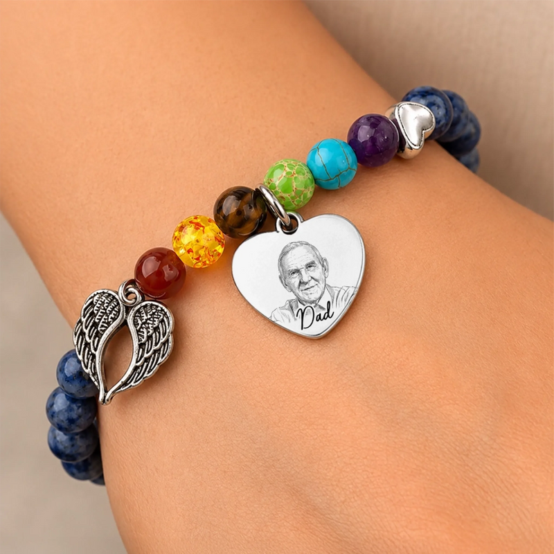 Custom Photo Rainbow Bridge Bracelet - Personalized Memorial Sympathy Gifts For Loss Of Mom, Dad - Loved Remembered Missed