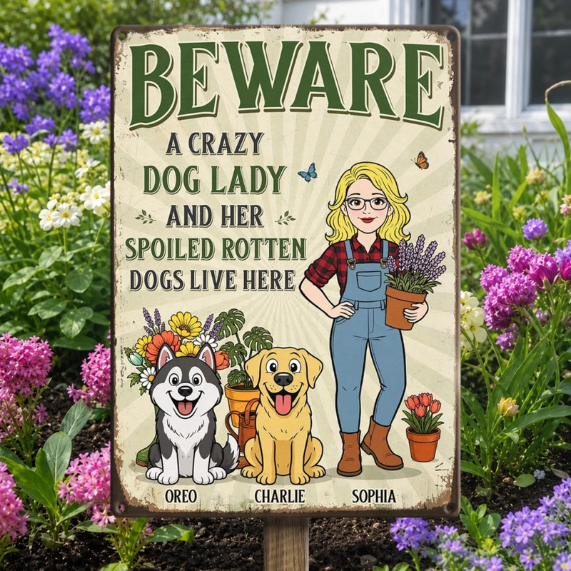 Custom Home Decor Metal Sign - Personalized  Birthday Garden Gifts For Gardeners, Dog Lovers, Dog Dad And Mom - The Crazy Dog Lady Lives Here