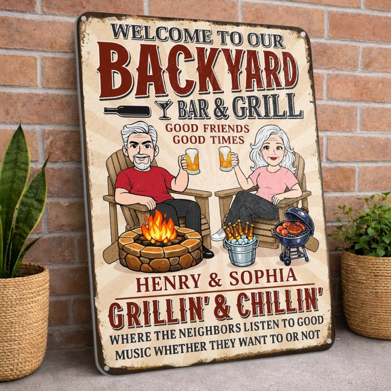 Custom Home Decor Metal Sign - Personalized  Anniversary Wedding Gifts For Husband And Wife, Him And Her - Good Friends, Good Times, Free Beer
