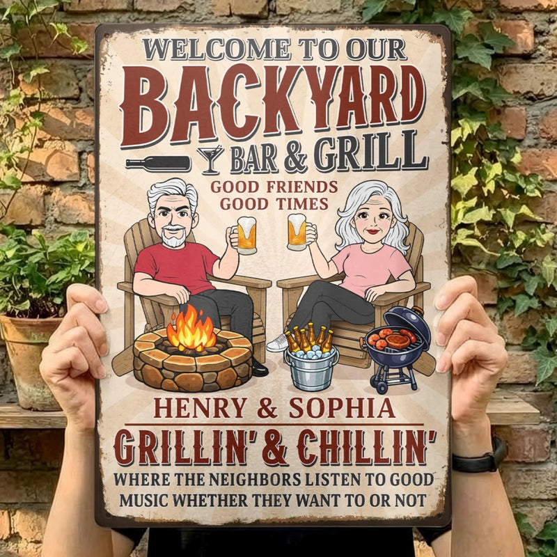 Custom Home Decor Metal Sign - Personalized  Anniversary Wedding Gifts For Husband And Wife, Him And Her - Good Friends, Good Times, Free Beer