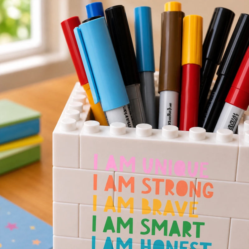 Custom Kids Brick-Style Pen Holder - Personalized Back To School Gifts For Kids - Ready To Learn And Grow