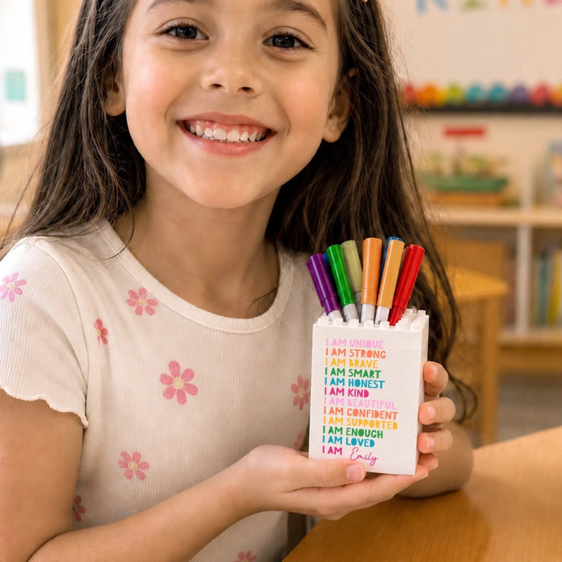 Custom Kids Brick-Style Pen Holder - Personalized Back To School Gifts For Kids - Ready To Learn And Grow