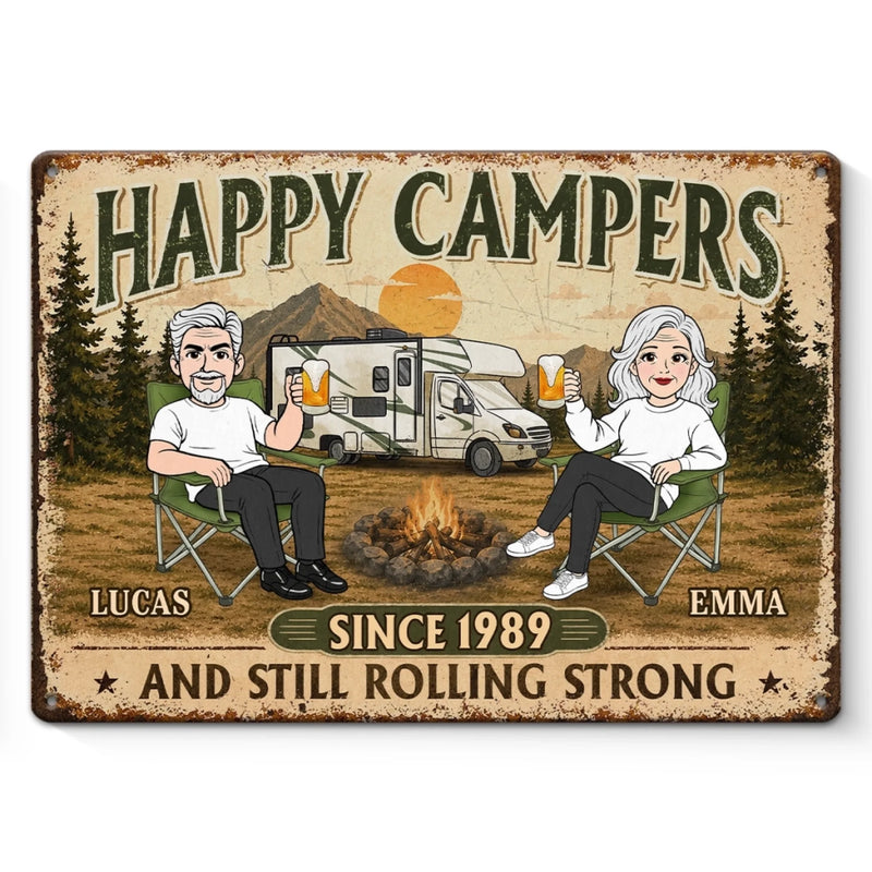 Custom Home Decor Metal Sign - Personalized Anniversary Wedding Camping Gifts For Campers, Husband And Wife, Him And Her - Still Rolling Strong