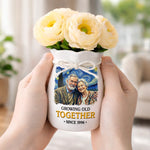 Custom Photo Flower Vase With Ribbon - Personalized  Anniversary Wedding Gifts For Husband And Wife, Him And Her - Partners In Love And Wrinkles