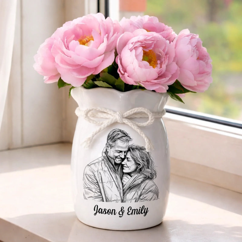 Custom Photo Flower Vase With Ribbon - Personalized  Anniversary Wedding Gifts For Husband And Wife, Him And Her - Forever Looks Like This