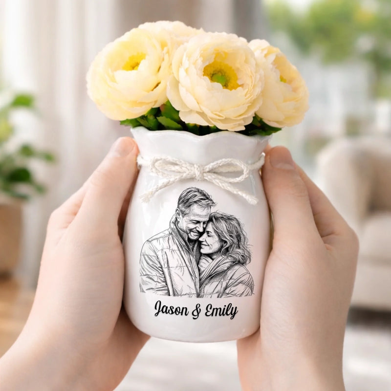 Custom Photo Flower Vase With Ribbon - Personalized  Anniversary Wedding Gifts For Husband And Wife, Him And Her - Forever Looks Like This