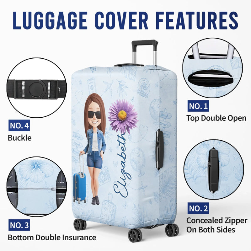 Custom Luggage Cover - Personalized Summer Vacation And Travel Gifts For Women, Besties, Sisters, BFF - Wander Far Live Fully