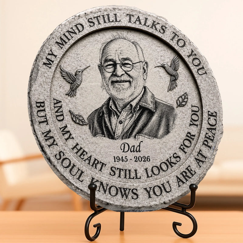 Custom Photo Round Shaped Stone With Stand - Personalized Memorial Sympathy Gifts For Loss Of Mom, Dad - Treasured Memories Last Forever