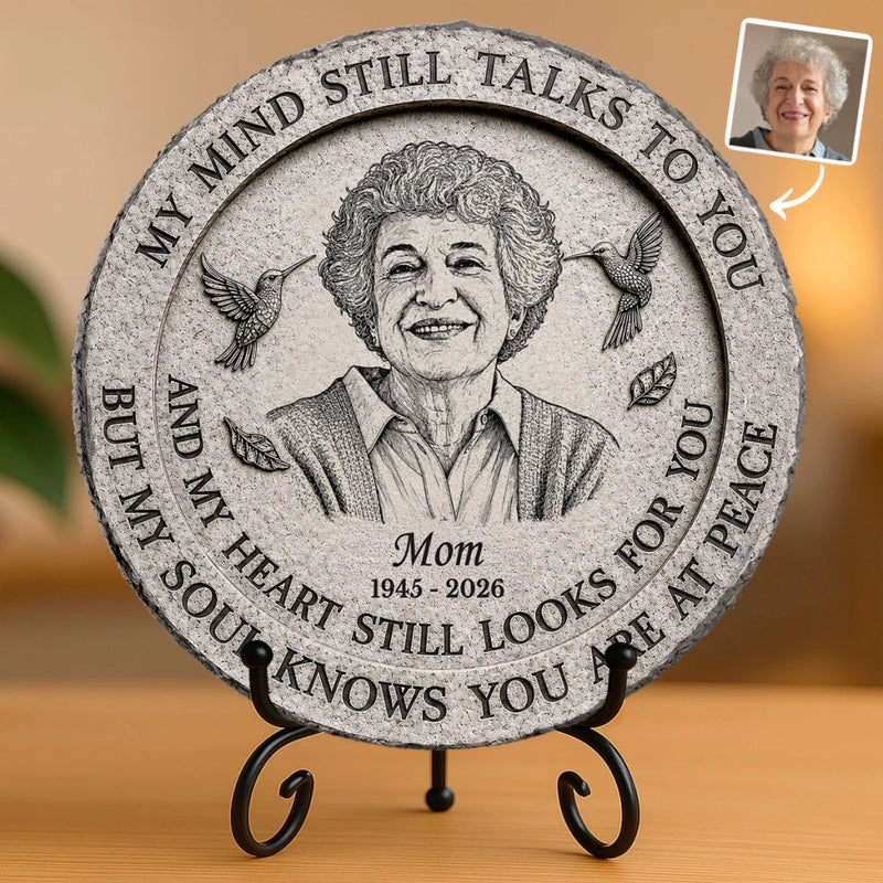 Custom Photo Round Shaped Stone With Stand - Personalized Memorial Sympathy Gifts For Loss Of Mom, Dad - Treasured Memories Last Forever