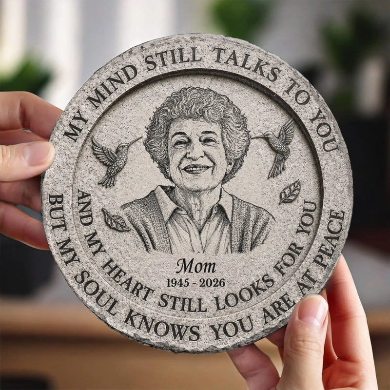 Custom Photo Round Shaped Stone With Stand - Personalized Memorial Sympathy Gifts For Loss Of Mom, Dad - Treasured Memories Last Forever